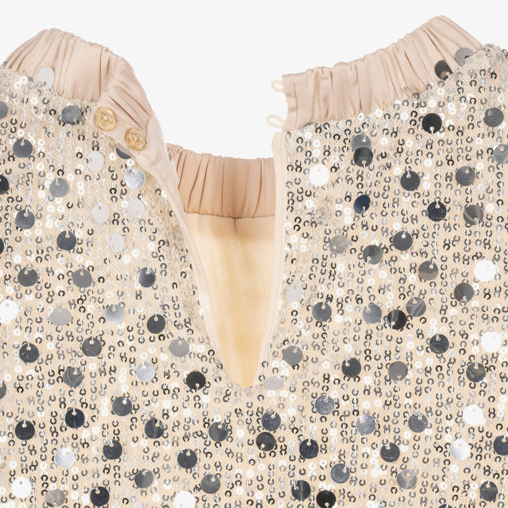Mayoral-Girls Beige & Silver Sequin Dress | Childrensalon