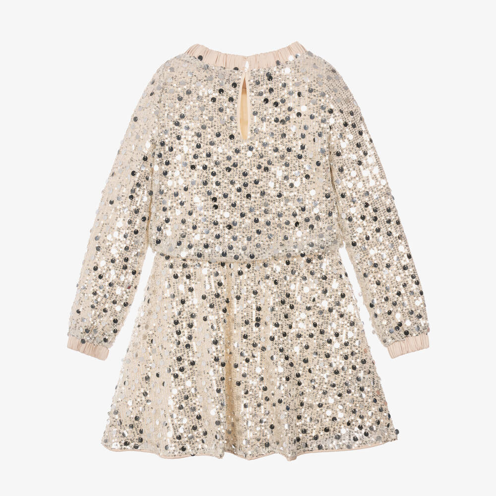 Mayoral-Girls Beige & Silver Sequin Dress | Childrensalon