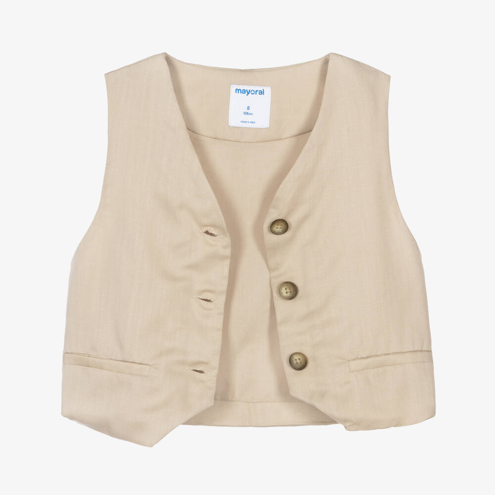 Mayoral-Girls Beige Single-Breasted Waistcoat | Childrensalon