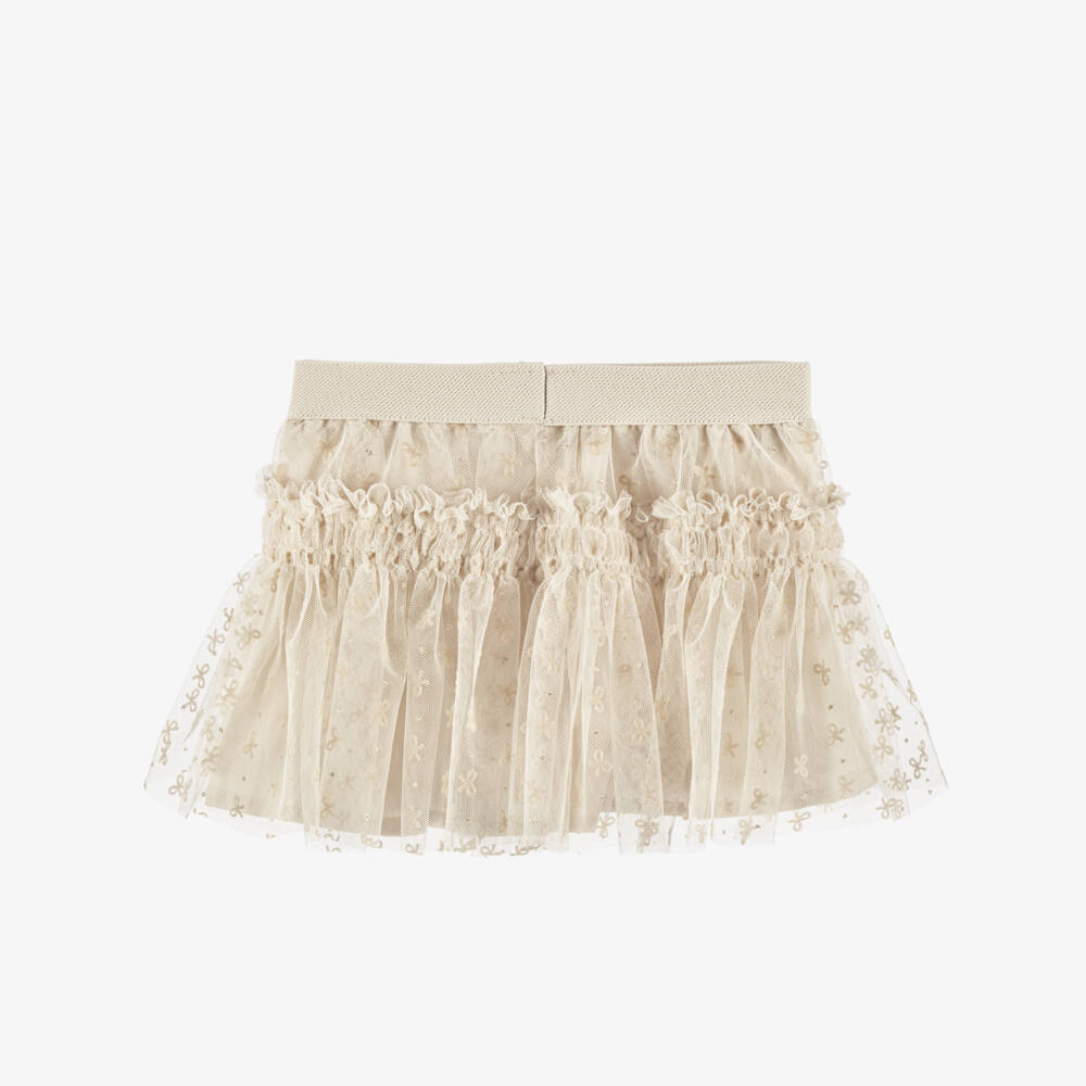 Mayoral-Girls Beige Sparkly Bow Tulle Skirt | Childrensalon