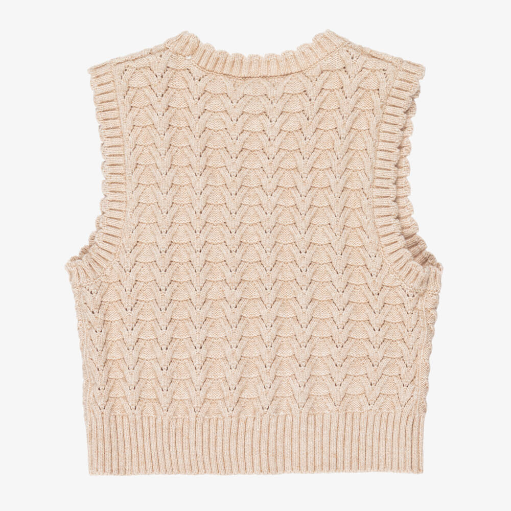 Mayoral-Girls Beige Textured Knit Slipover | Childrensalon