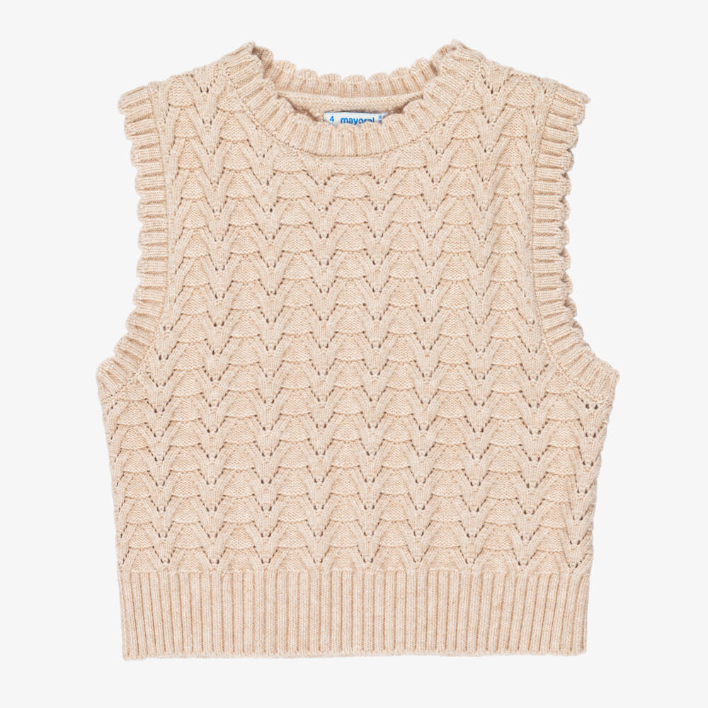 Mayoral-Girls Beige Textured Knit Slipover | Childrensalon