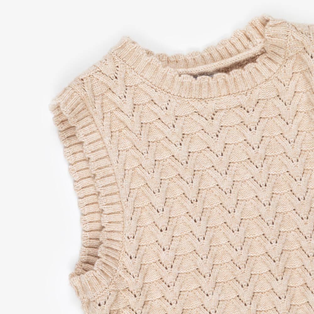 Mayoral-Girls Beige Textured Knit Slipover | Childrensalon