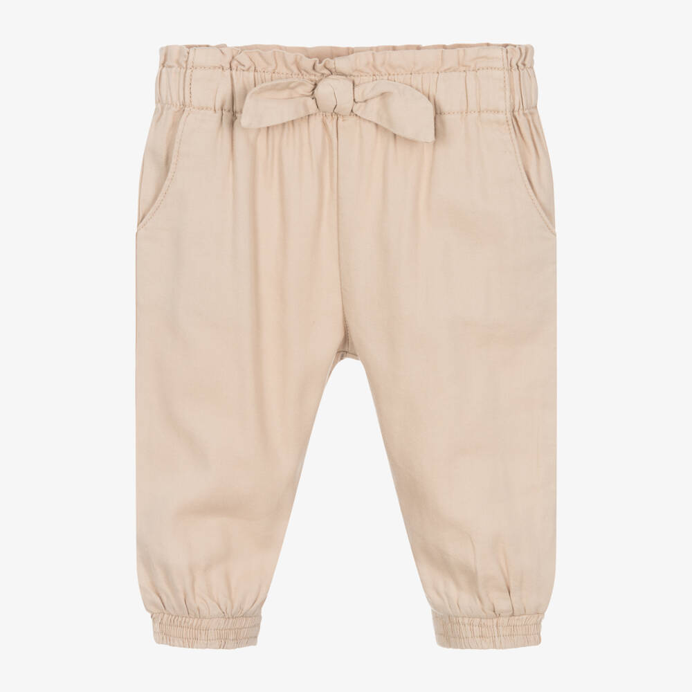 Girls Beige Cotton Blend Regular Fit Slub Texture Trouser main image 1