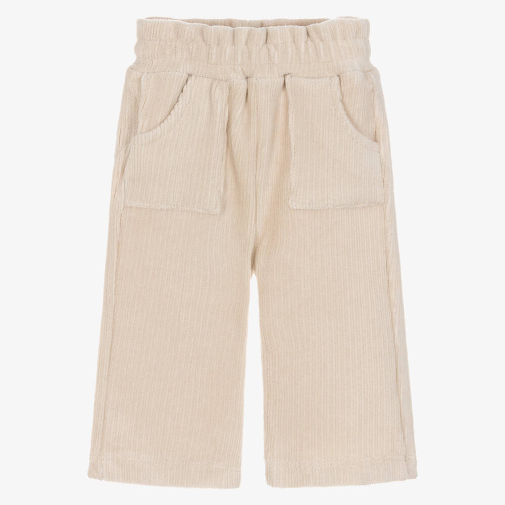 Mayoral-Girls Beige Velour Corduroy Wide Leg Trousers | Childrensalon