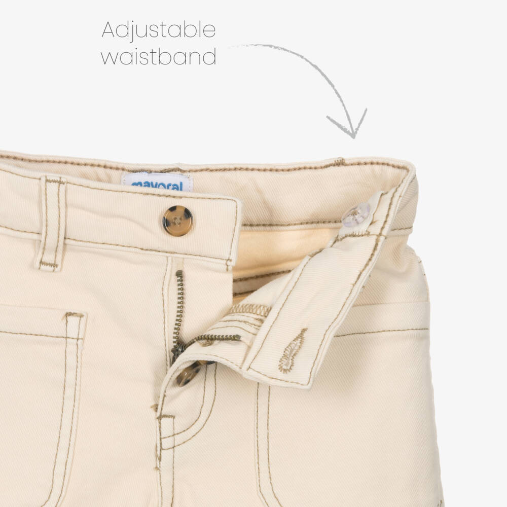 Mayoral-Джинсы с широкими штанинами бежевые с пуговицами для девочек | Childrensalon