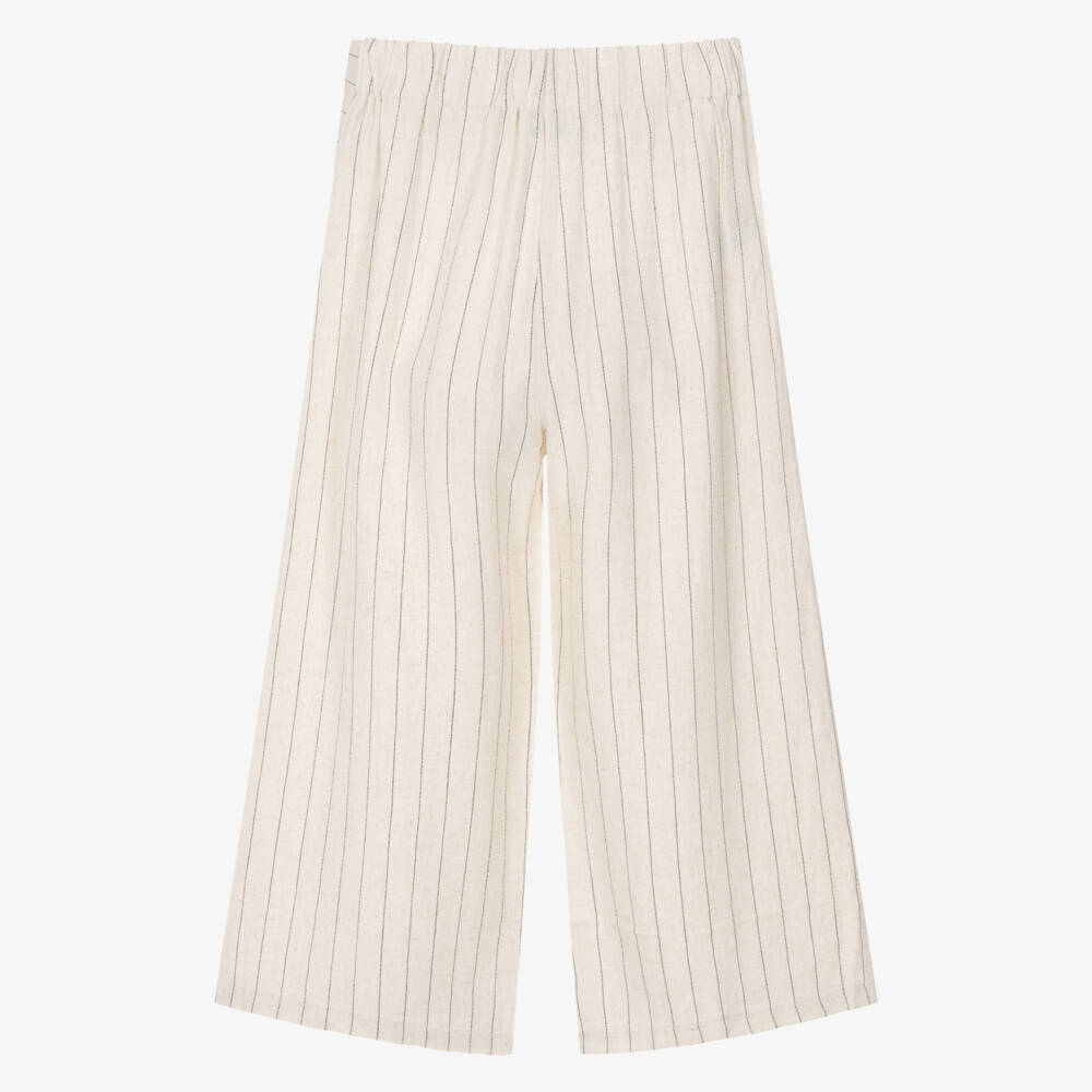 Mayoral-Girls Beige Wide-Leg Striped Trousers | Childrensalon