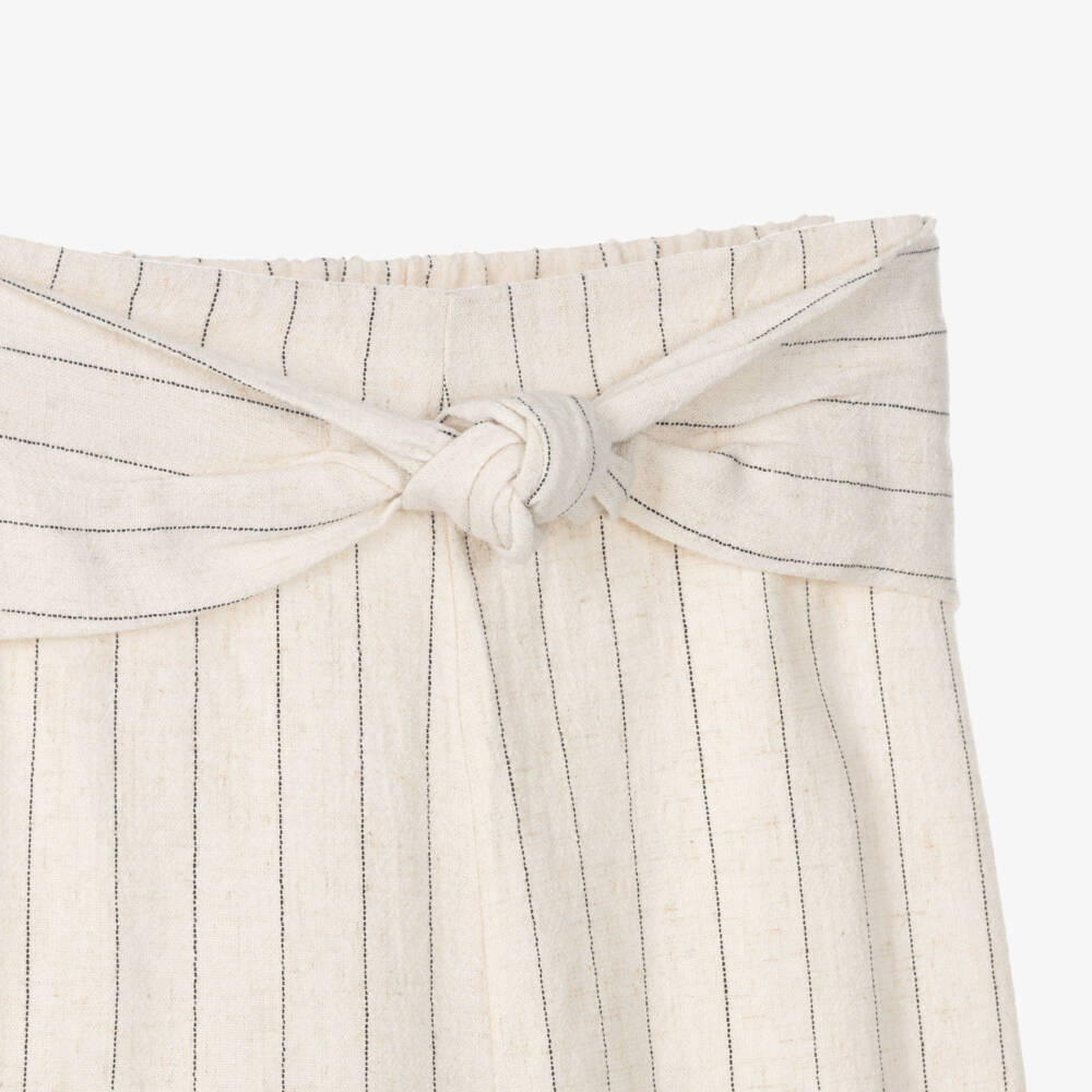 Mayoral-Girls Beige Wide-Leg Striped Trousers | Childrensalon