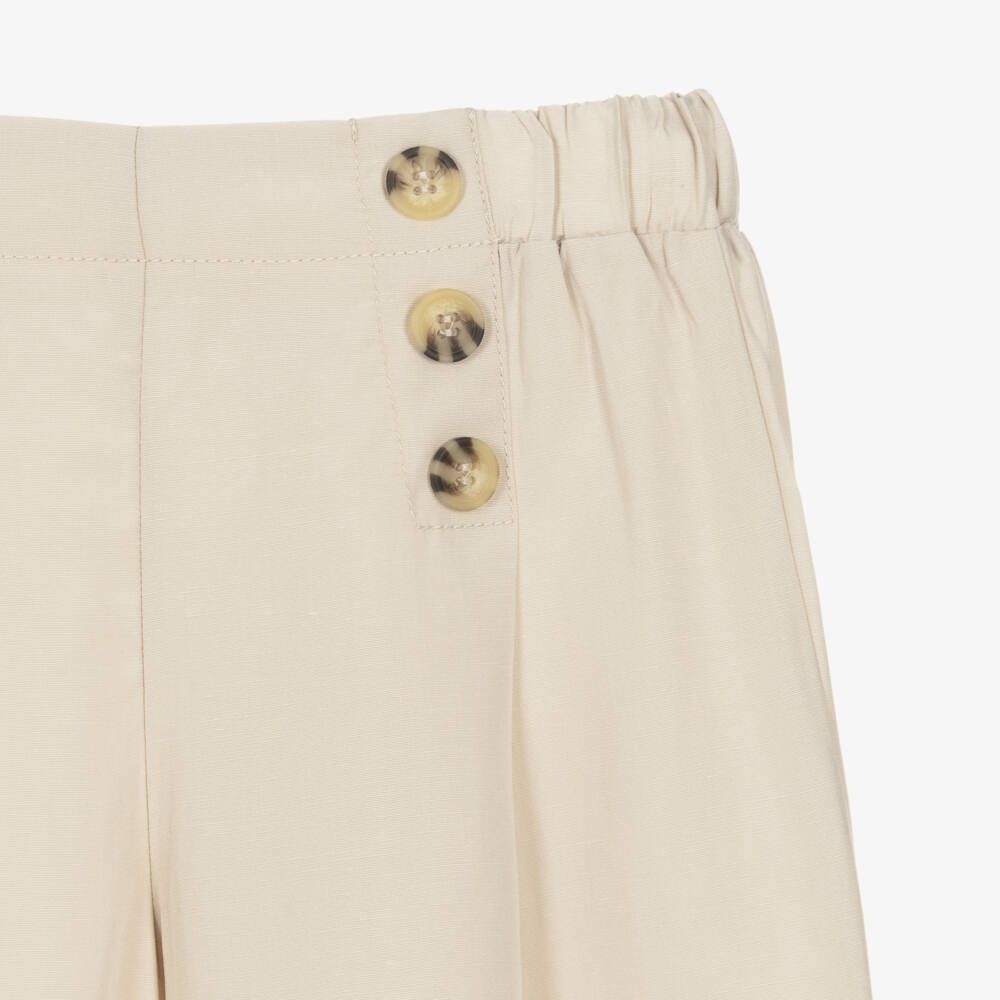Mayoral-Girls Beige Wide Leg Trousers with Button Detailing | Childrensalon