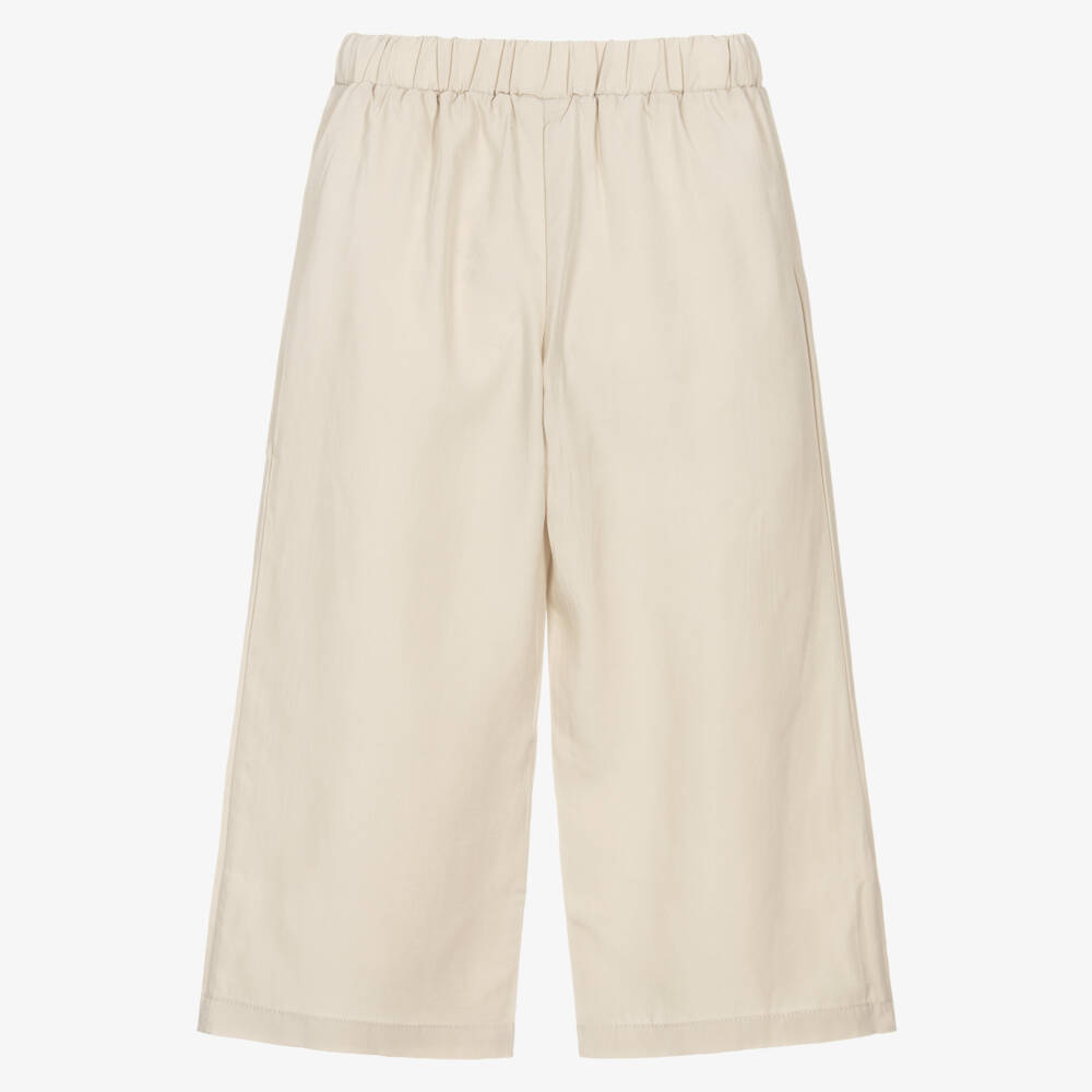 Mayoral-Girls Beige Wide Leg Trousers with Button Detailing | Childrensalon