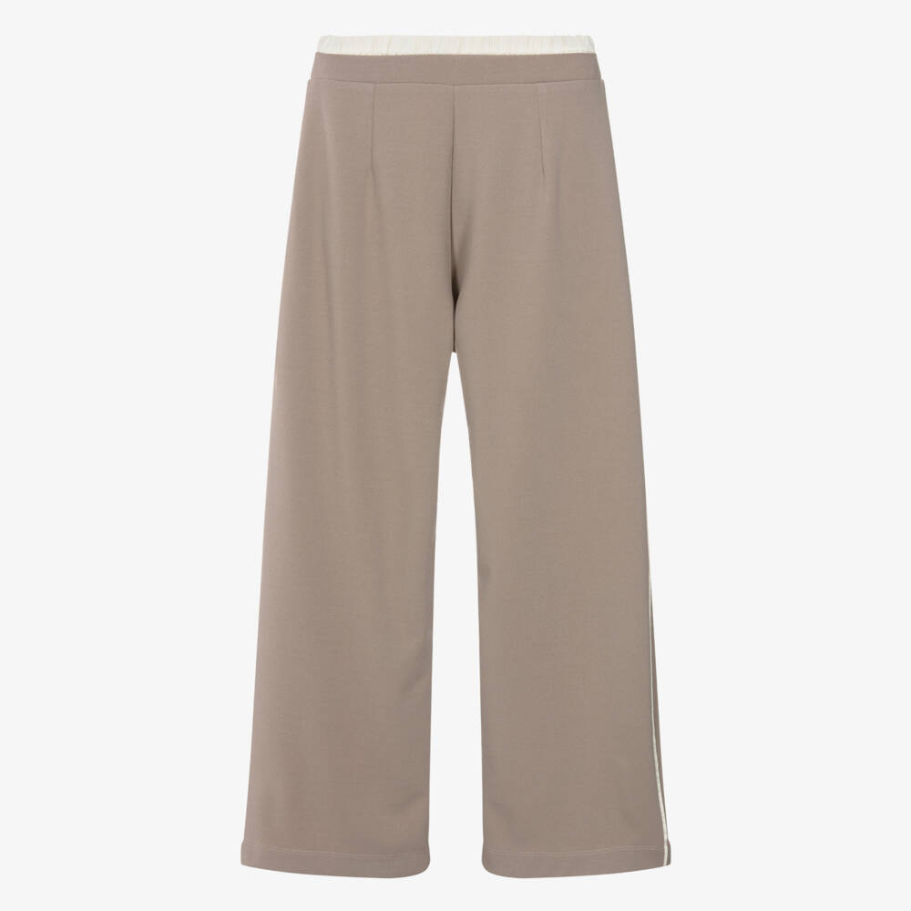 Mayoral-Girls Beige Wide-Leg Trousers with Constrasting Waistband | Childrensalon