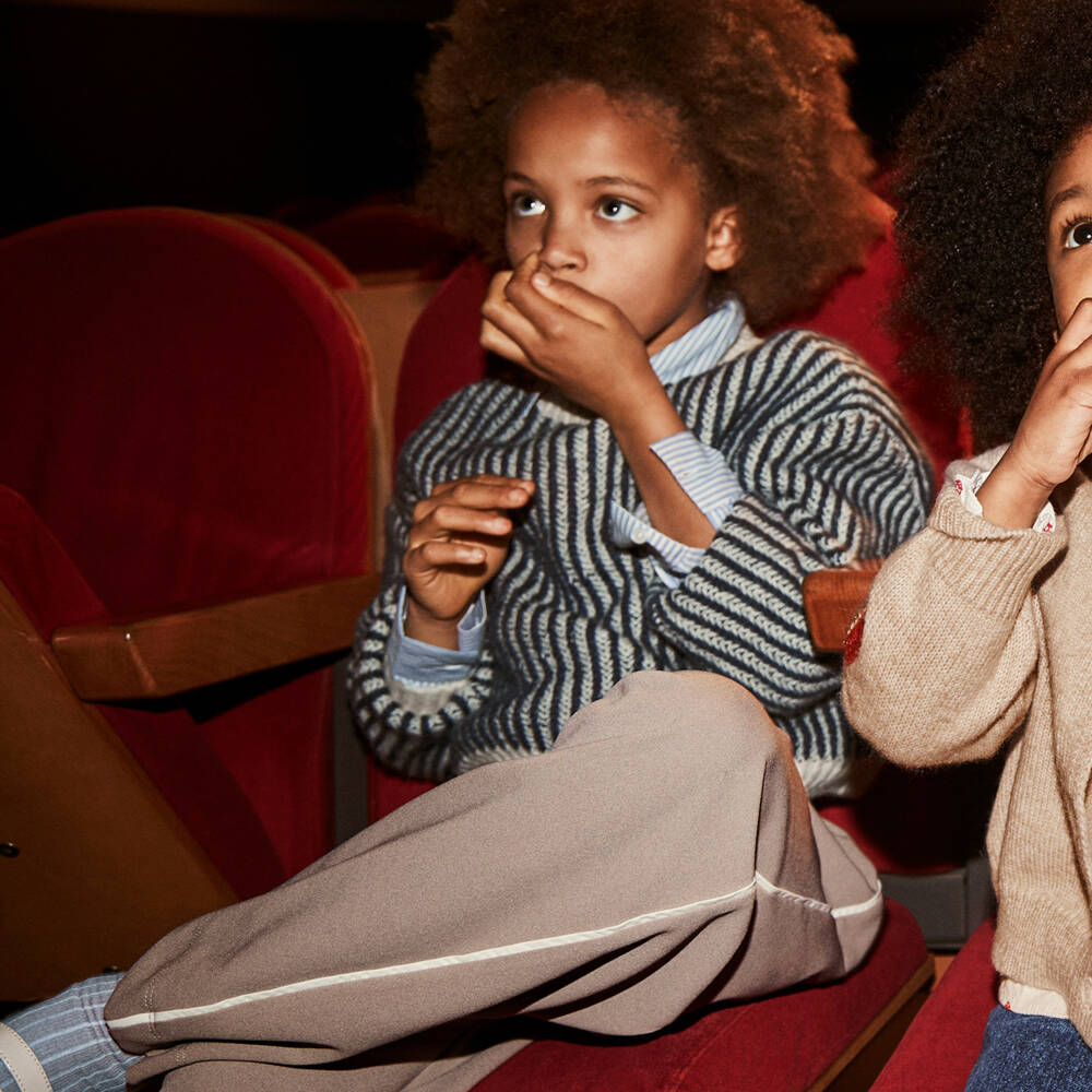 Mayoral-Girls Beige Wide-Leg Trousers with Constrasting Waistband | Childrensalon