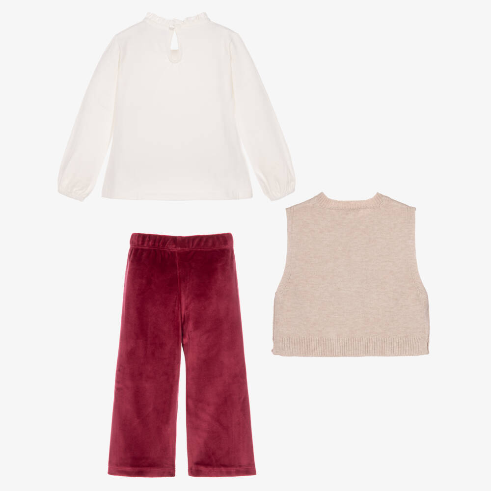 Mayoral-Girls Berry Pink Velour Trouser Set | Childrensalon