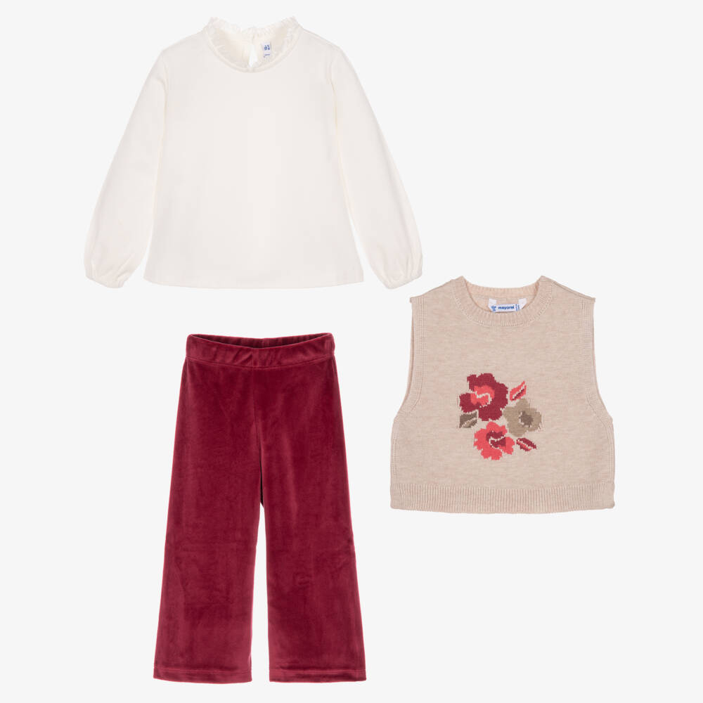 Mayoral-Girls Berry Pink Velour Trouser Set | Childrensalon