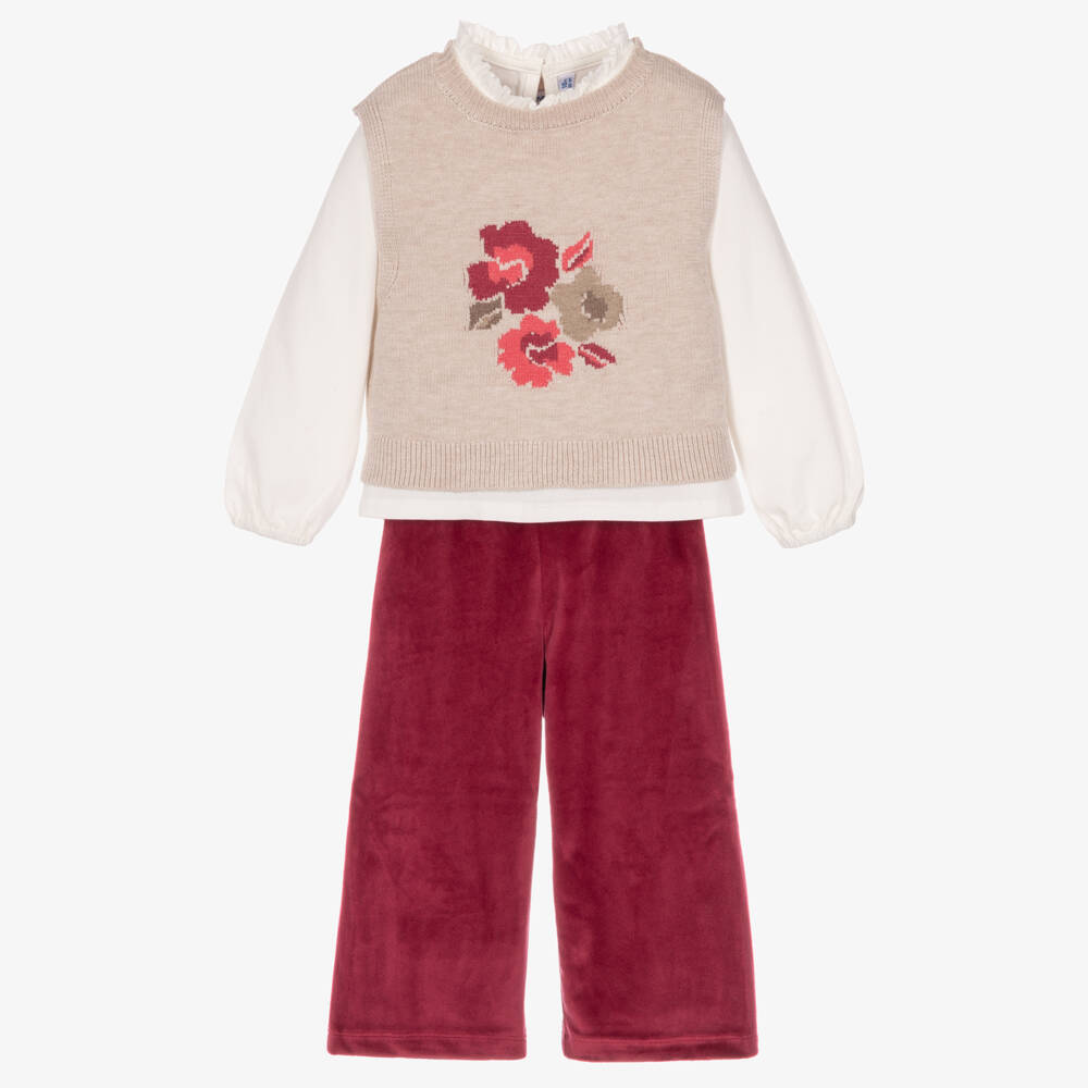 Mayoral-Girls Berry Pink Velour Trouser Set | Childrensalon
