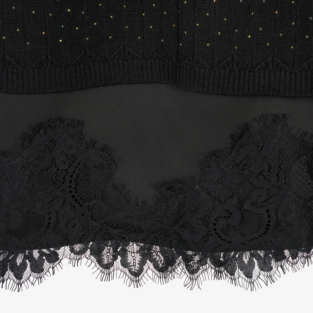 Mayoral-Girls Black 2-in-1 Diamanté Knit Dress | Childrensalon