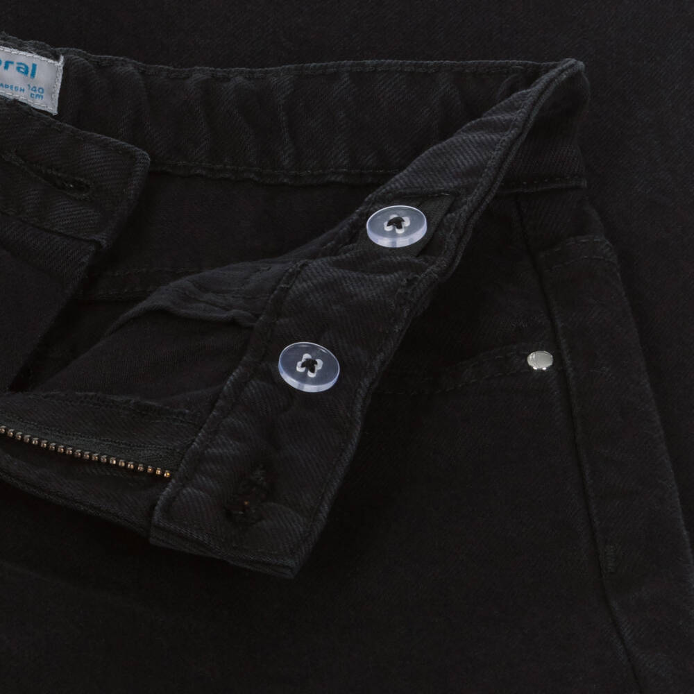 Mayoral-Girls Black Barrel Jeans with Asymmetric Waist | Childrensalon