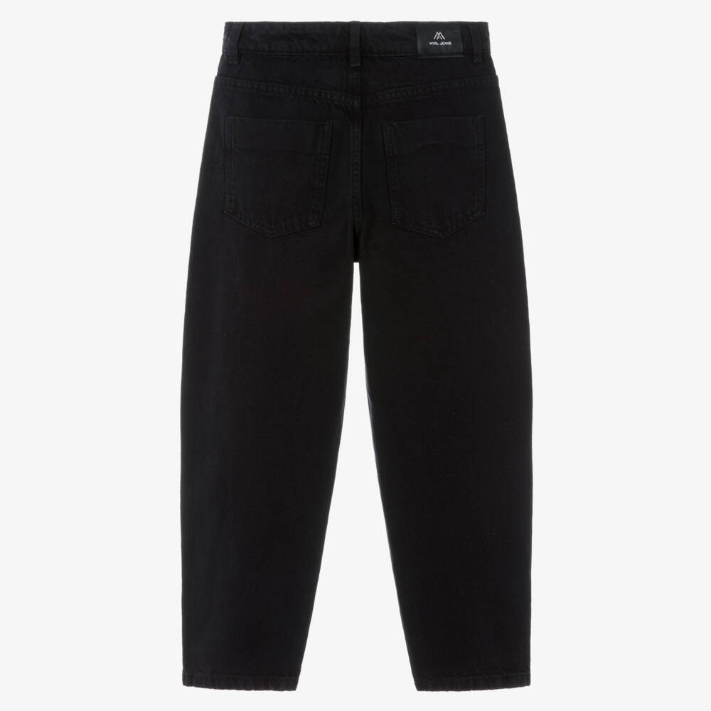 Mayoral-Girls Black Barrel Jeans with Asymmetric Waist | Childrensalon