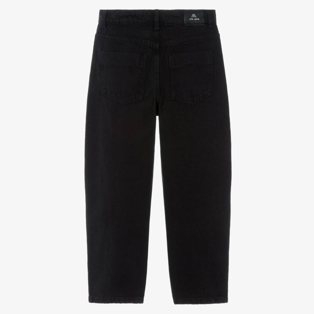 Mayoral-Girls Black Barrel Jeans with Asymmetric Waist | Childrensalon
