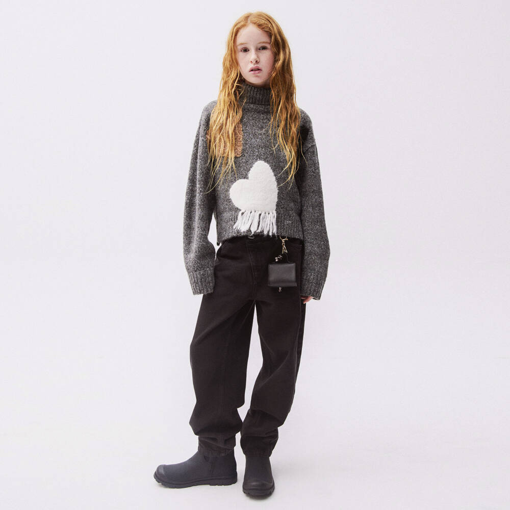 Mayoral-Girls Black Barrel Jeans with Asymmetric Waist | Childrensalon