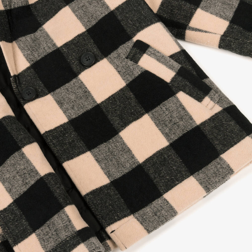 Mayoral-Girls Black & Beige Checked Coat | Childrensalon