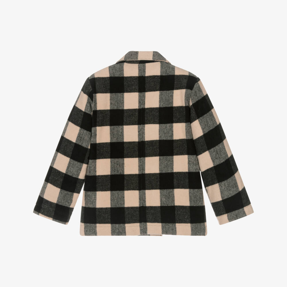 Mayoral-Girls Black & Beige Checked Coat | Childrensalon