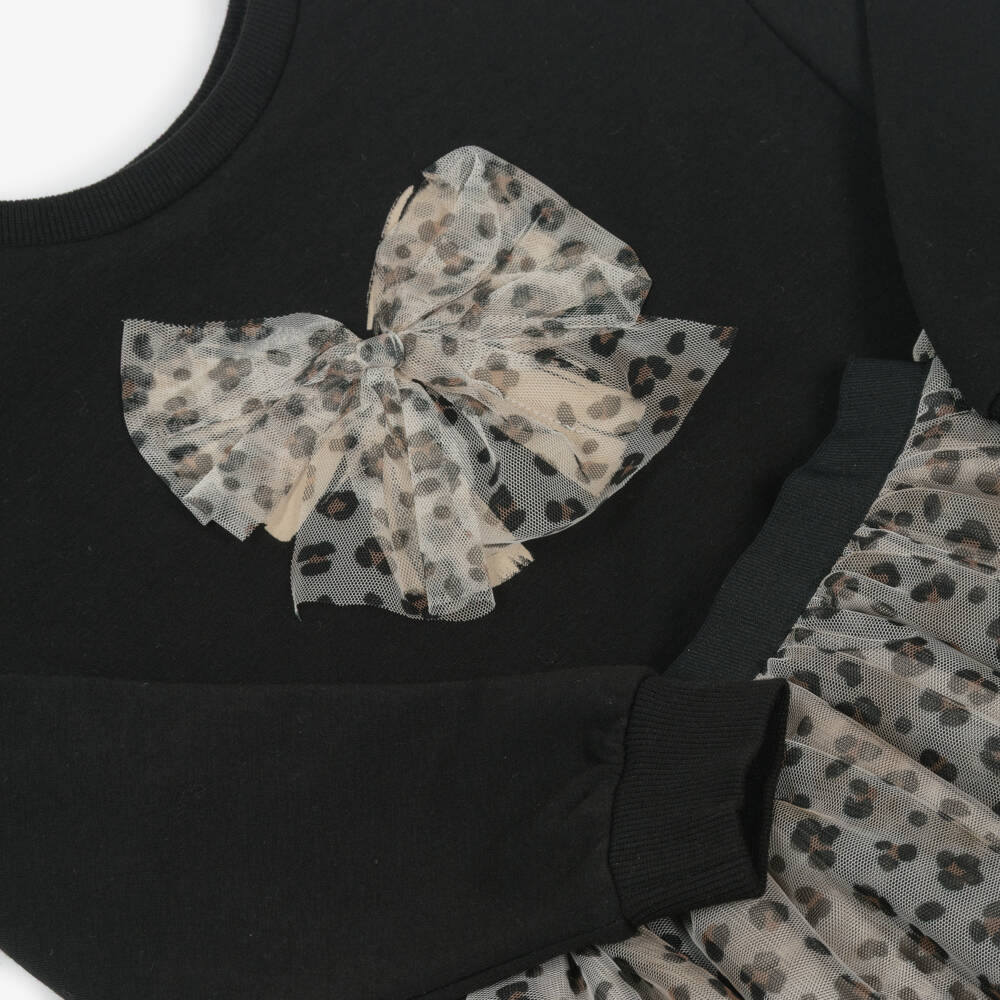 Mayoral-Girls Black & Beige Leopard Print Tulle Skirt Set | Childrensalon