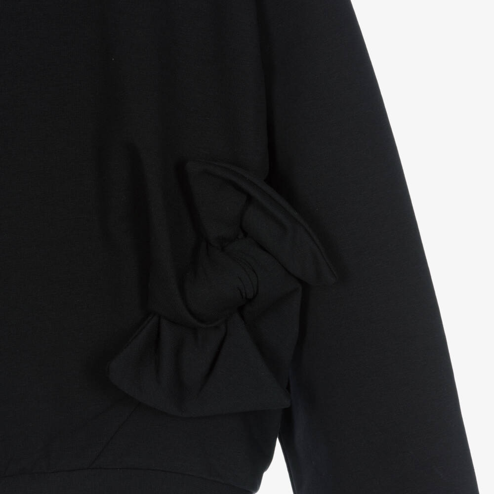 Mayoral-Girls Black Cotton Jersey Sweatshirt with Bows | Childrensalon