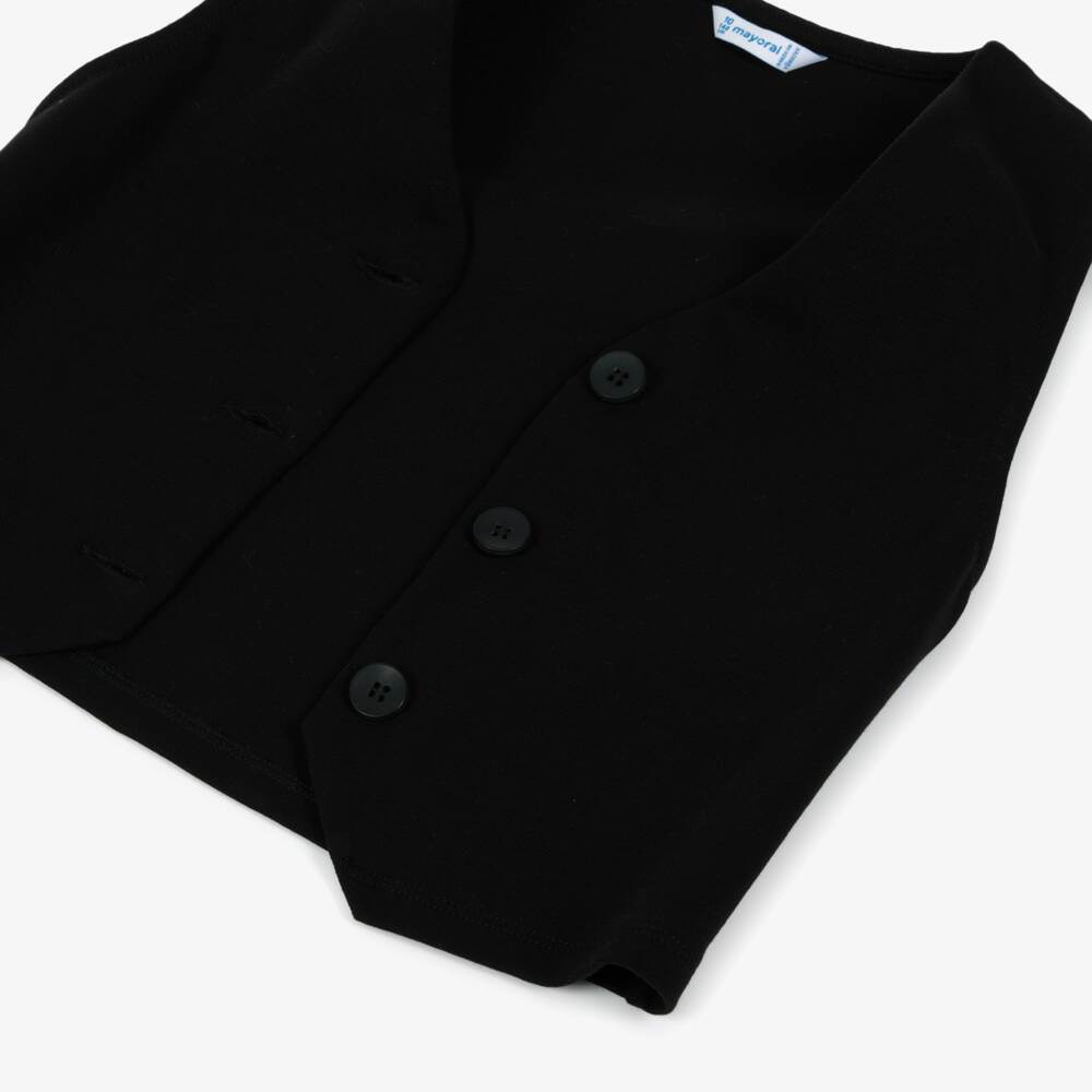 Mayoral-Брючный комплект черный с жилетом из хлопкового трикотажа для девочек | Childrensalon