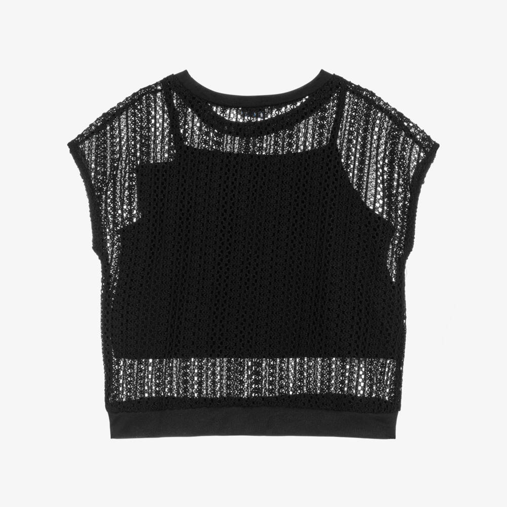 Mayoral-Girls Black Crochet Knit 2-in-1 Top | Childrensalon
