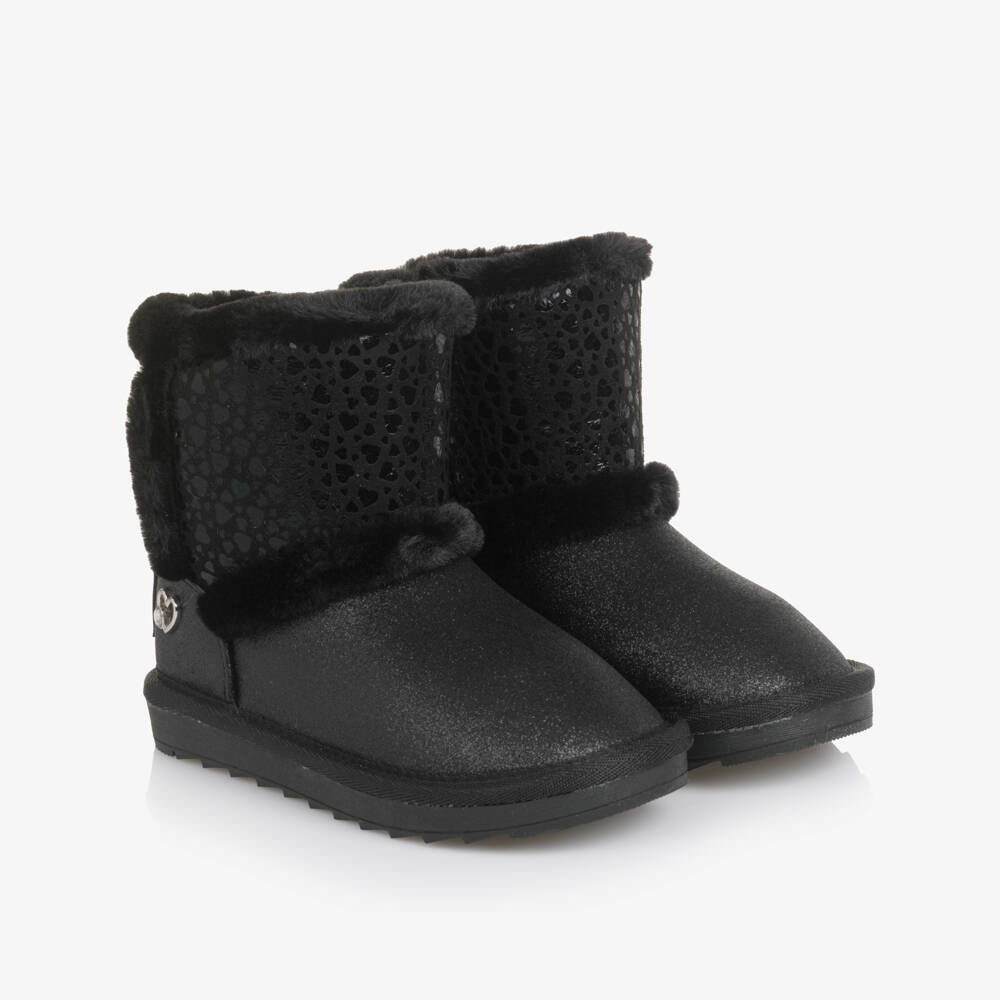 Mayoral-Girls Black Faux Leather Boots with Faux Fur Lining | Childrensalon