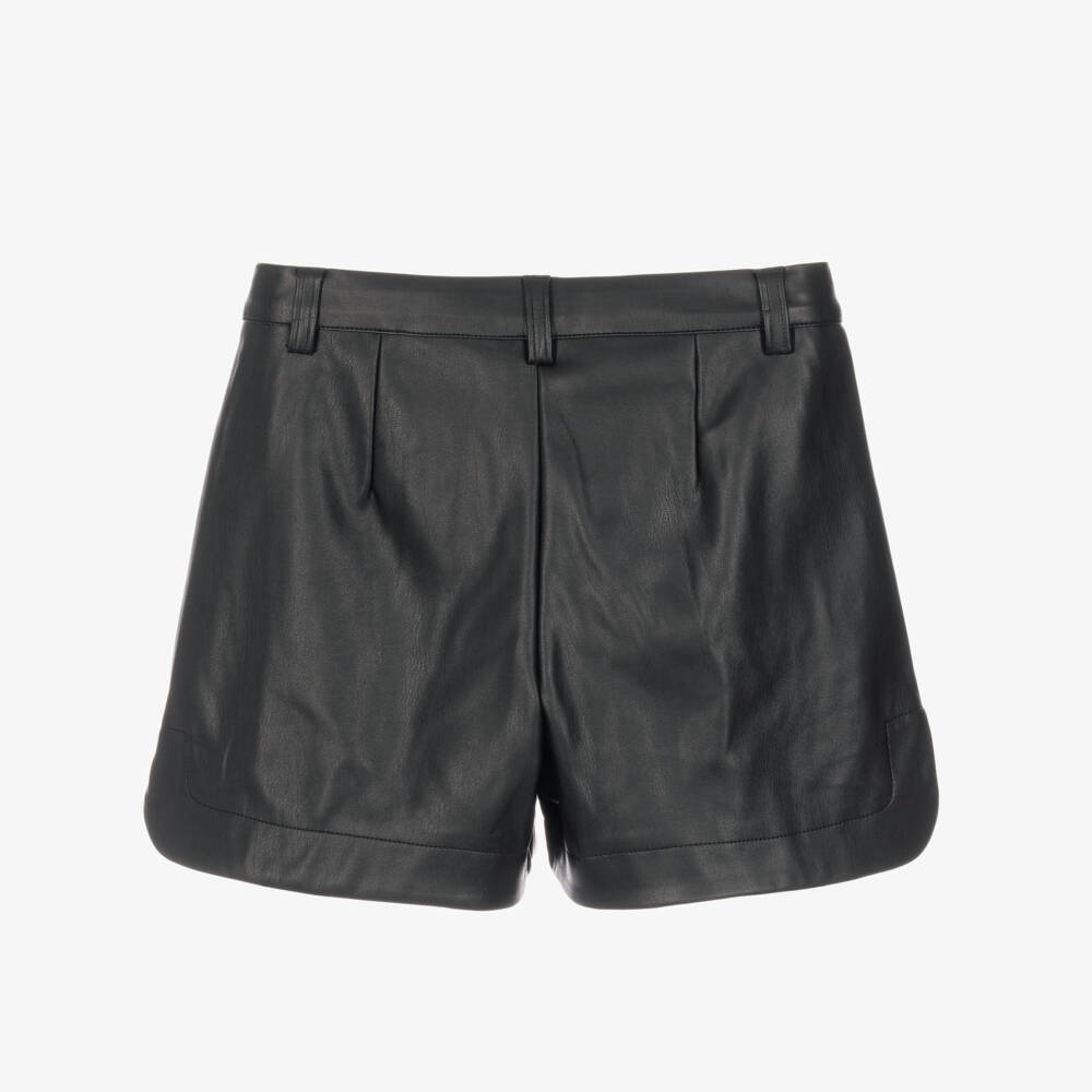 Mayoral-Girls Black Faux Leather Shorts | Childrensalon