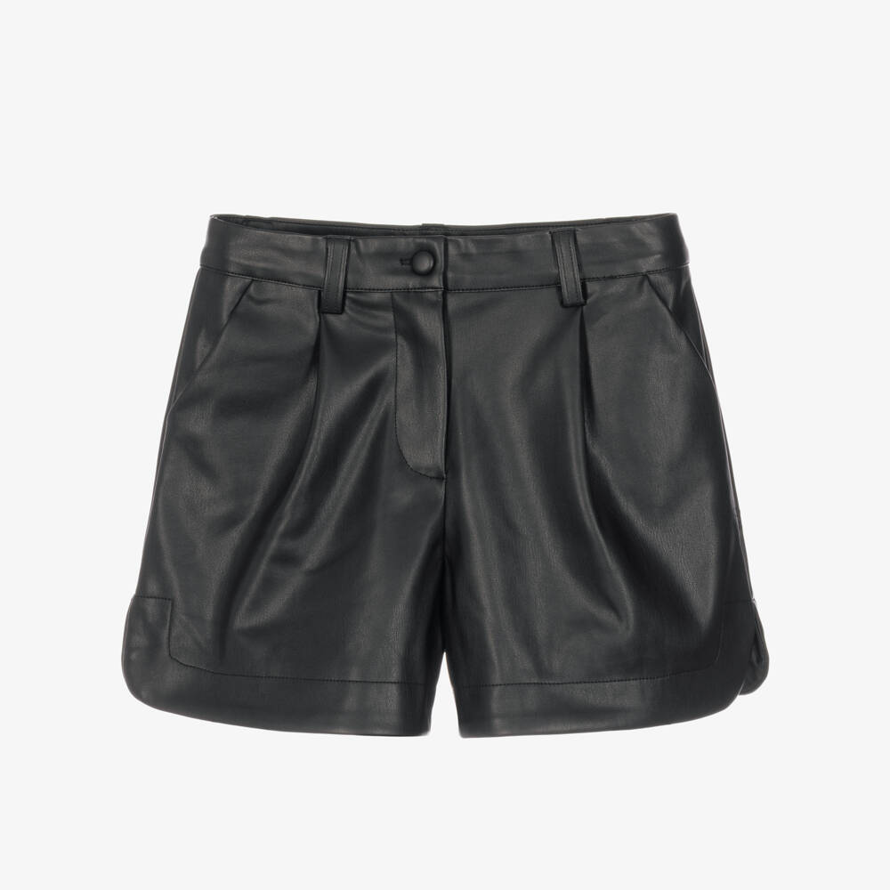 Mayoral-Girls Black Faux Leather Shorts | Childrensalon