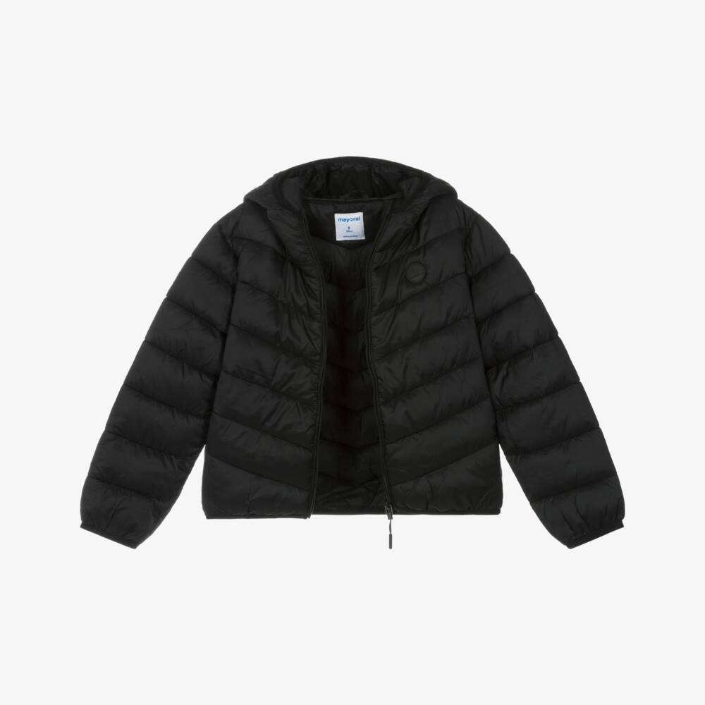 Mayoral-Girls Black Hooded Puffer Jacket | Childrensalon