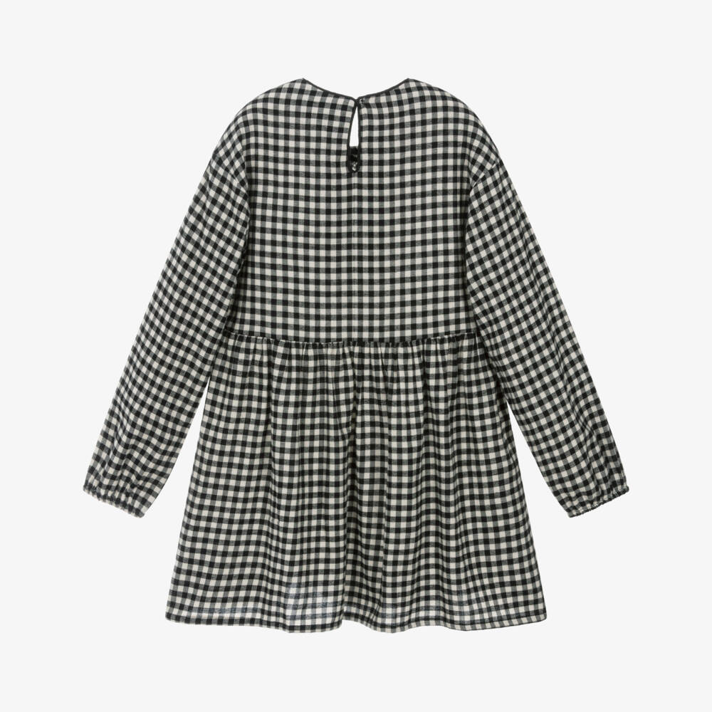 Mayoral-Платье из хлопка чёрно-кремовое в клетку для девочек | Childrensalon