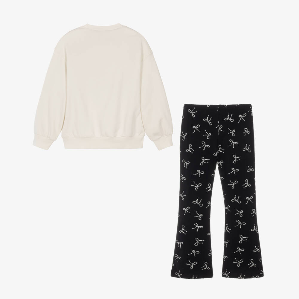 Mayoral-Girls Black & Ivory Flared Leggings Set with Bow Print | Childrensalon