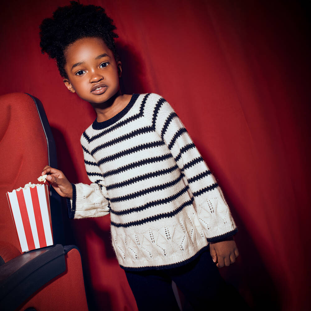 Mayoral-Girls Black & Ivory Striped Knitted Trouser Set | Childrensalon