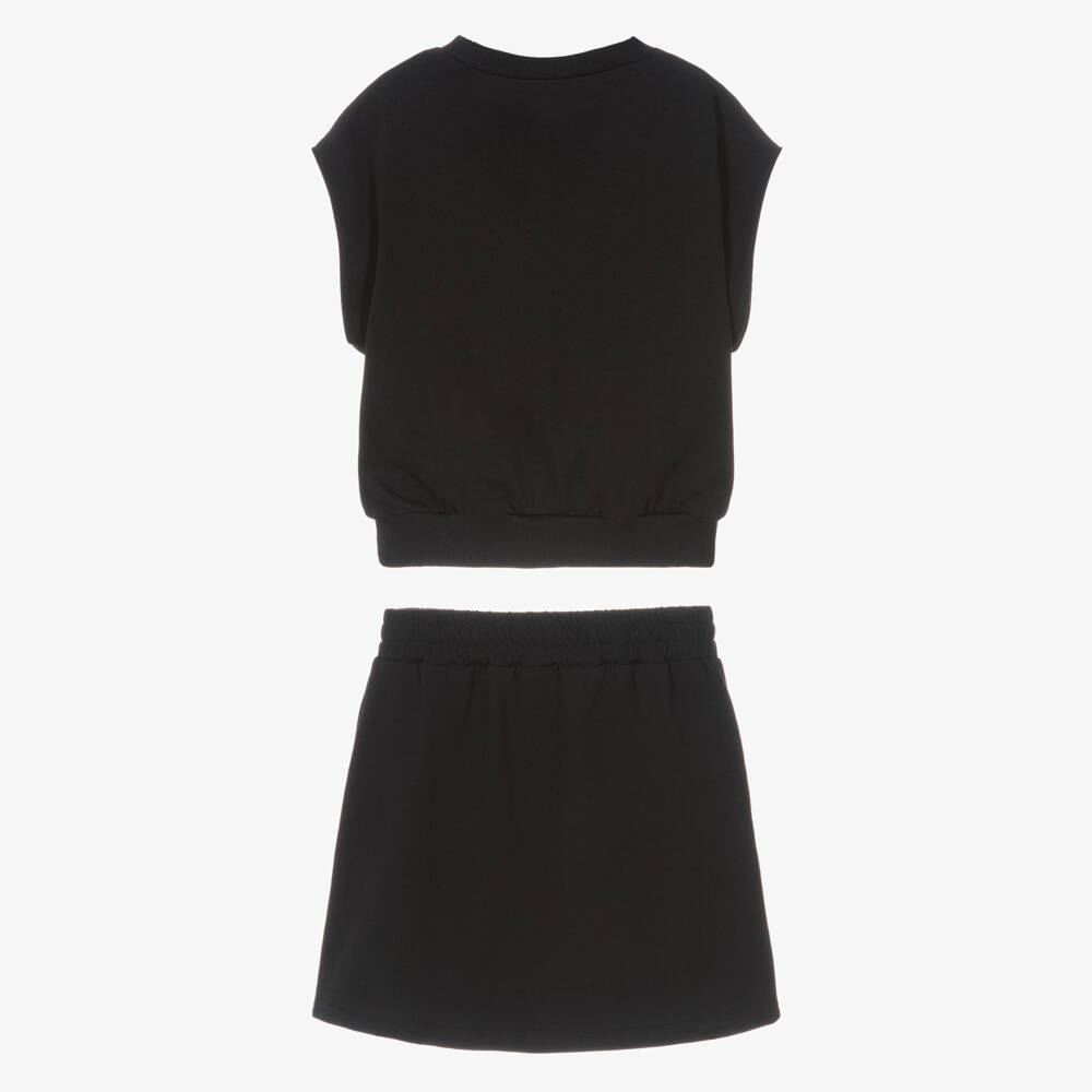 Mayoral-Girls Black Jersey Skirt Set with Ivory Satin Trims | Childrensalon