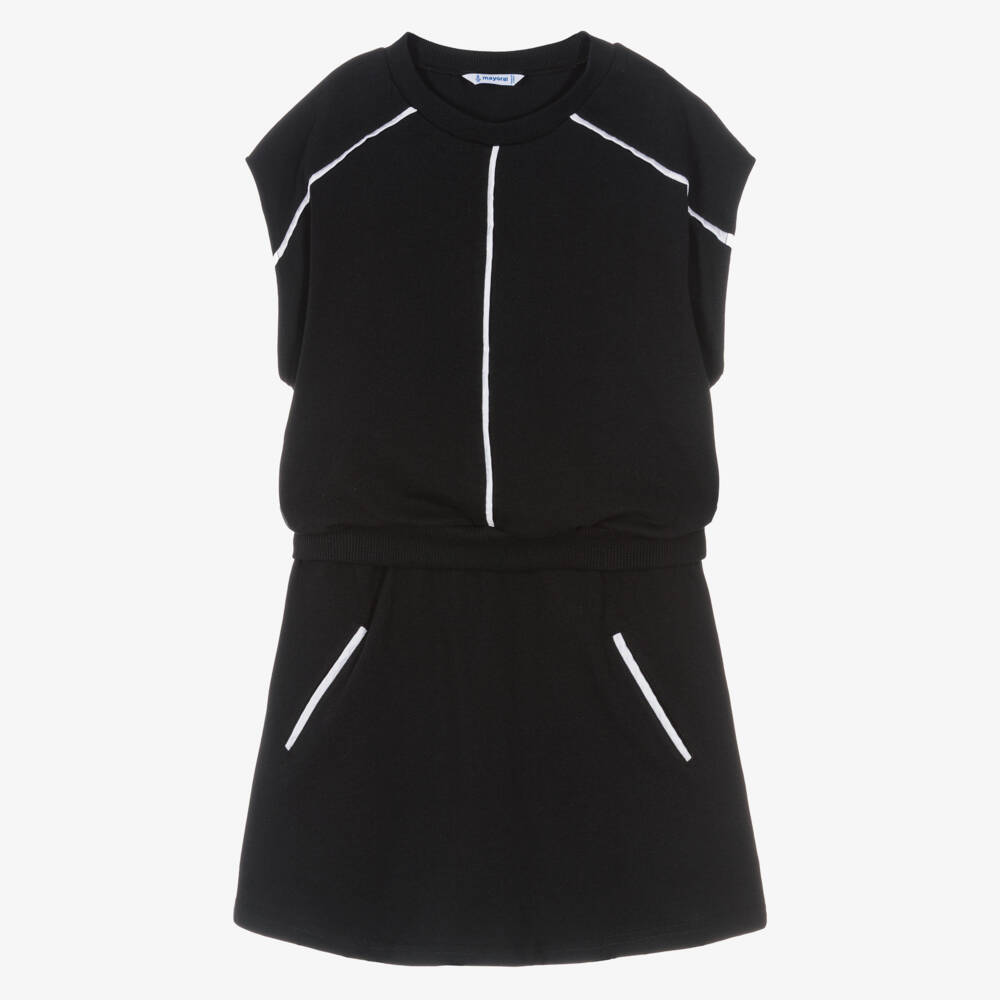 Mayoral-Girls Black Jersey Skirt Set with Ivory Satin Trims | Childrensalon