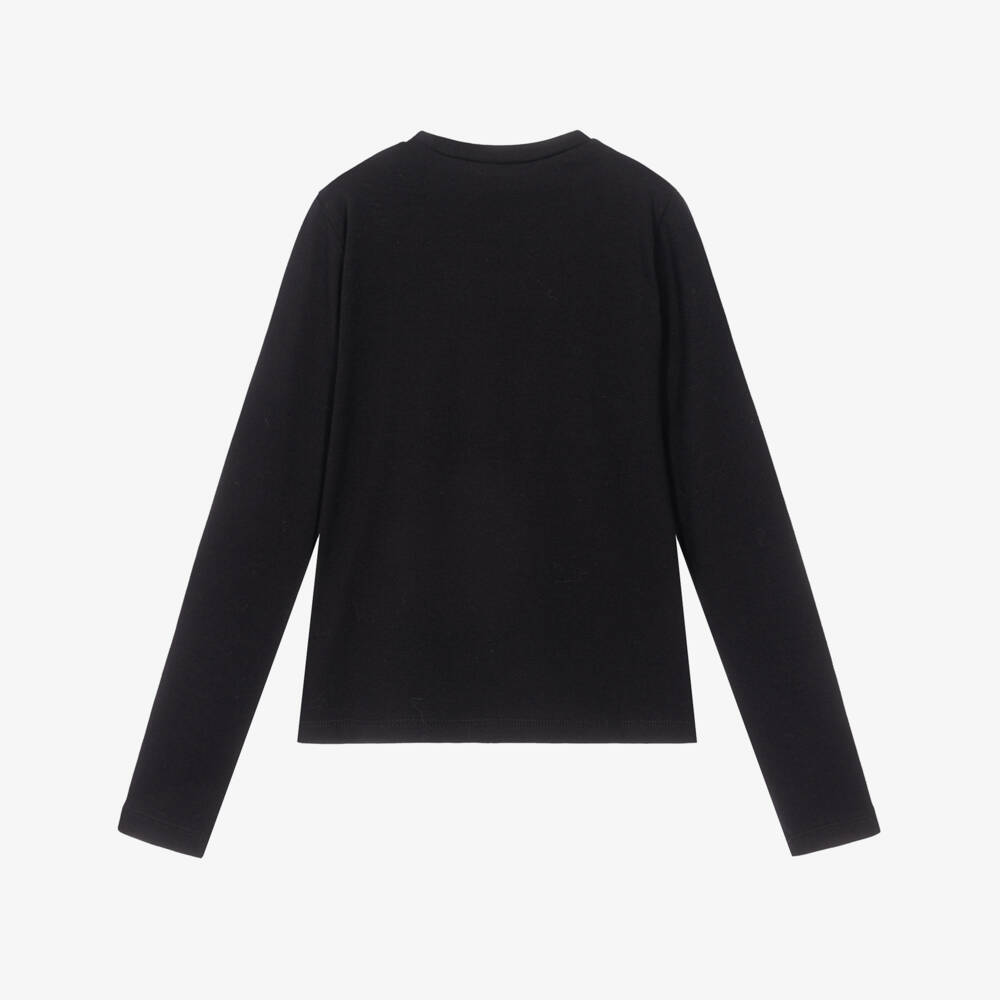 Mayoral-Girls Black Jersey Top with Sparkly Bows | Childrensalon