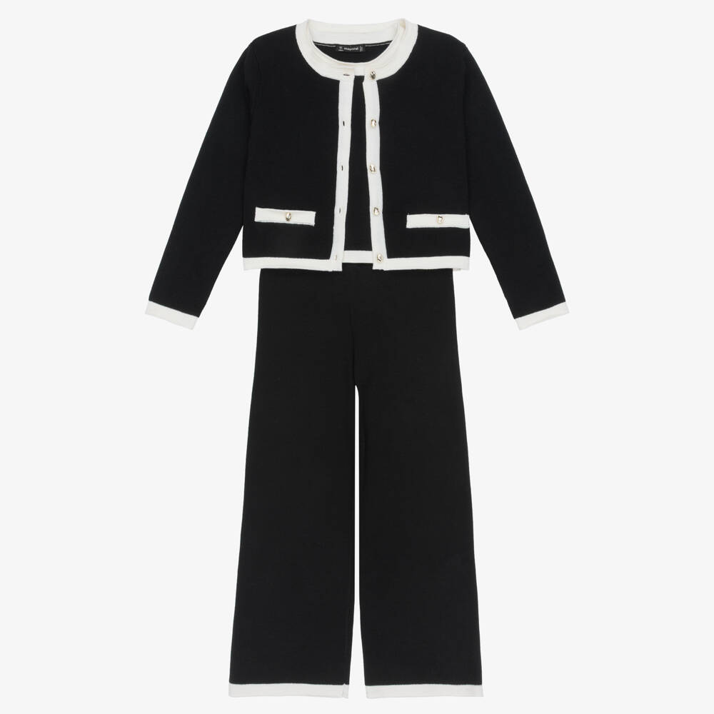 Mayoral-Girls Black Knitted 3 Piece Trouser Set | Childrensalon
