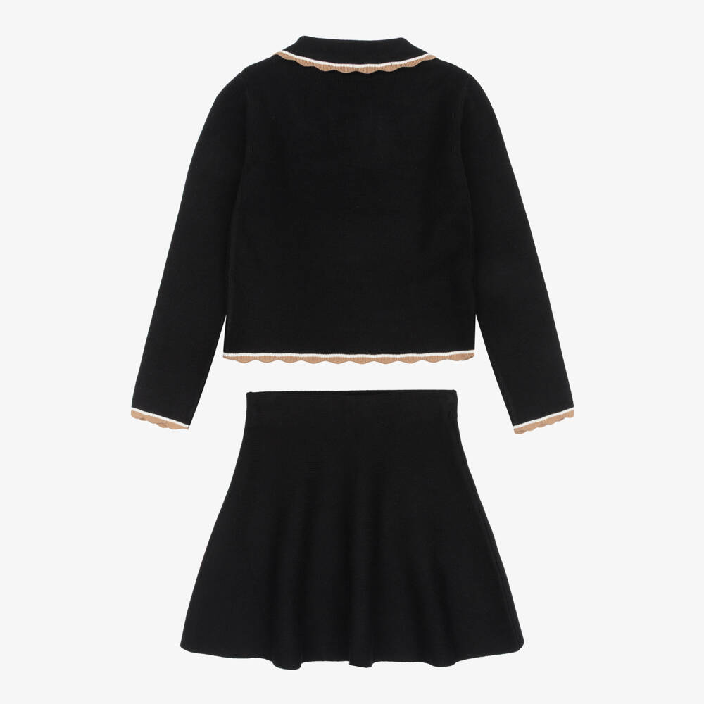 Mayoral-Girls Black Knitted Skirt Set with Scalloped Trim | Childrensalon