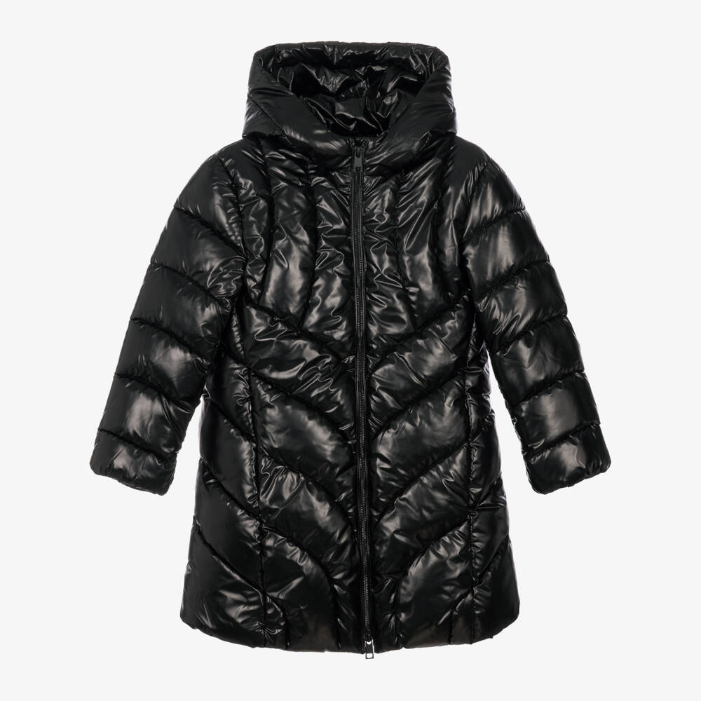 Mayoral-Girls Black Long Padded Coat with Hood | Childrensalon