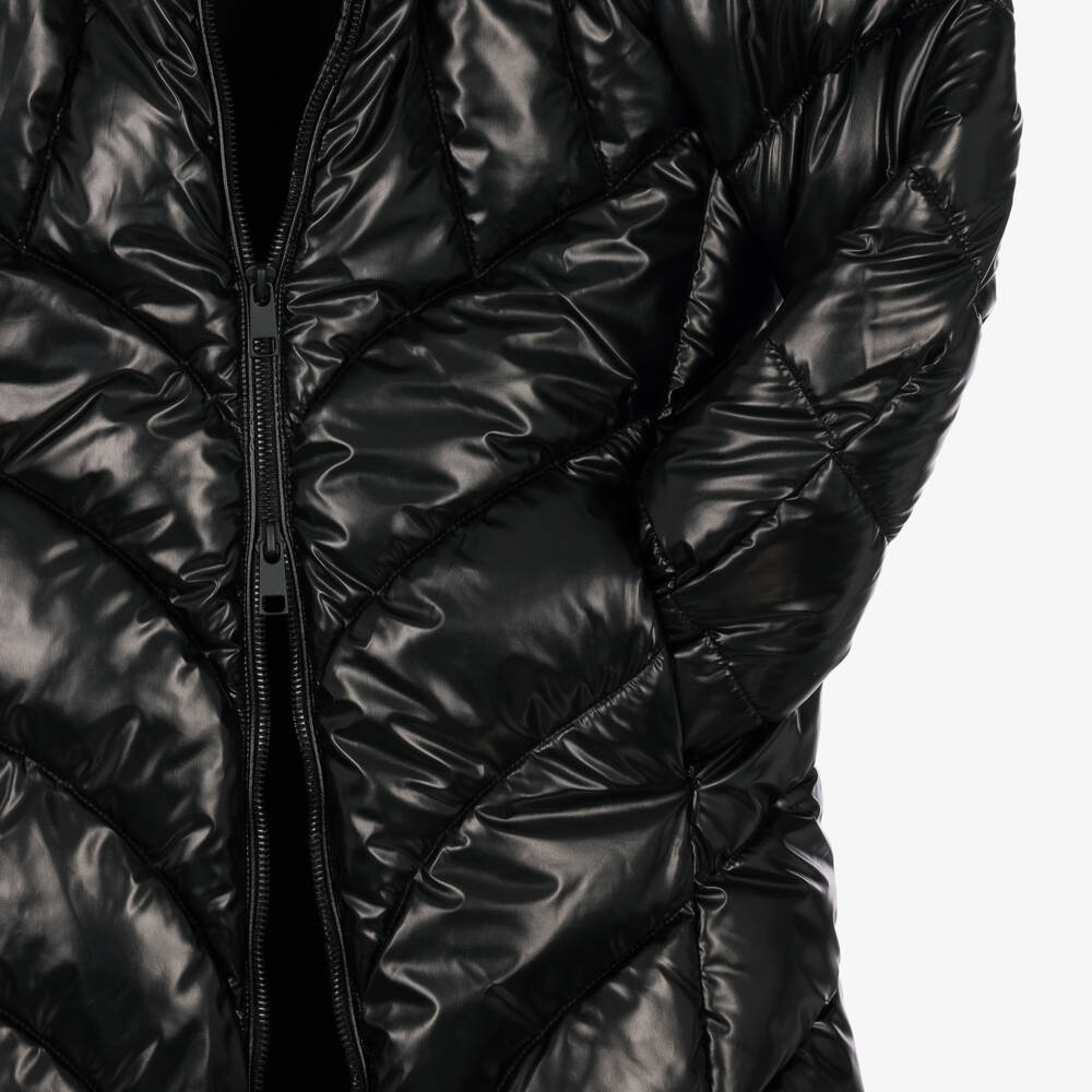 Mayoral-Girls Black Long Padded Coat with Hood | Childrensalon