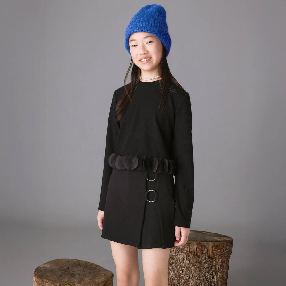 Mayoral-Girls Black Milano Jersey Skort with Ring Details | Childrensalon