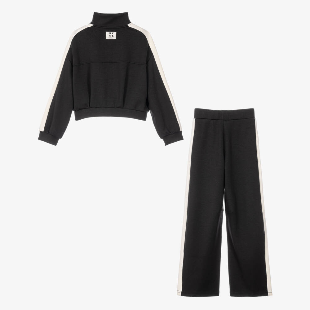 Mayoral-Girls Black Milano Jersey Zip-Up Top & Trouser Set | Childrensalon
