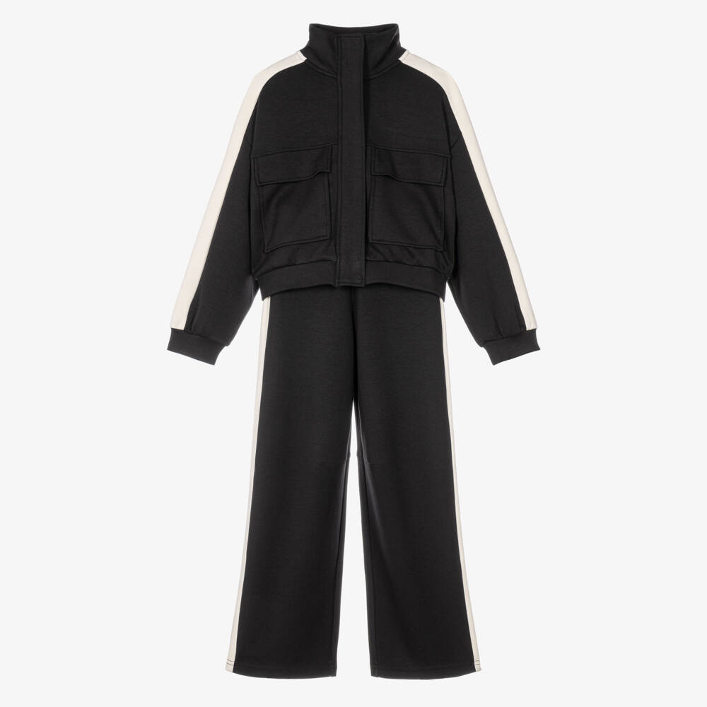 Mayoral-Girls Black Milano Jersey Zip-Up Top & Trouser Set | Childrensalon