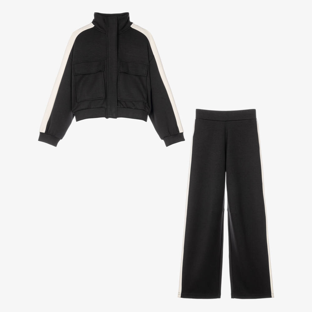 Mayoral-Girls Black Milano Jersey Zip-Up Top & Trouser Set | Childrensalon