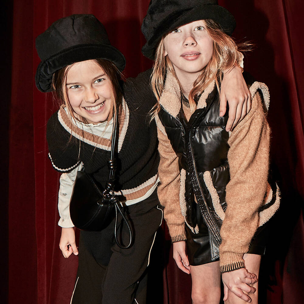 Mayoral-Girls Black Padded Gilet with Sherpa Fleece Trim | Childrensalon