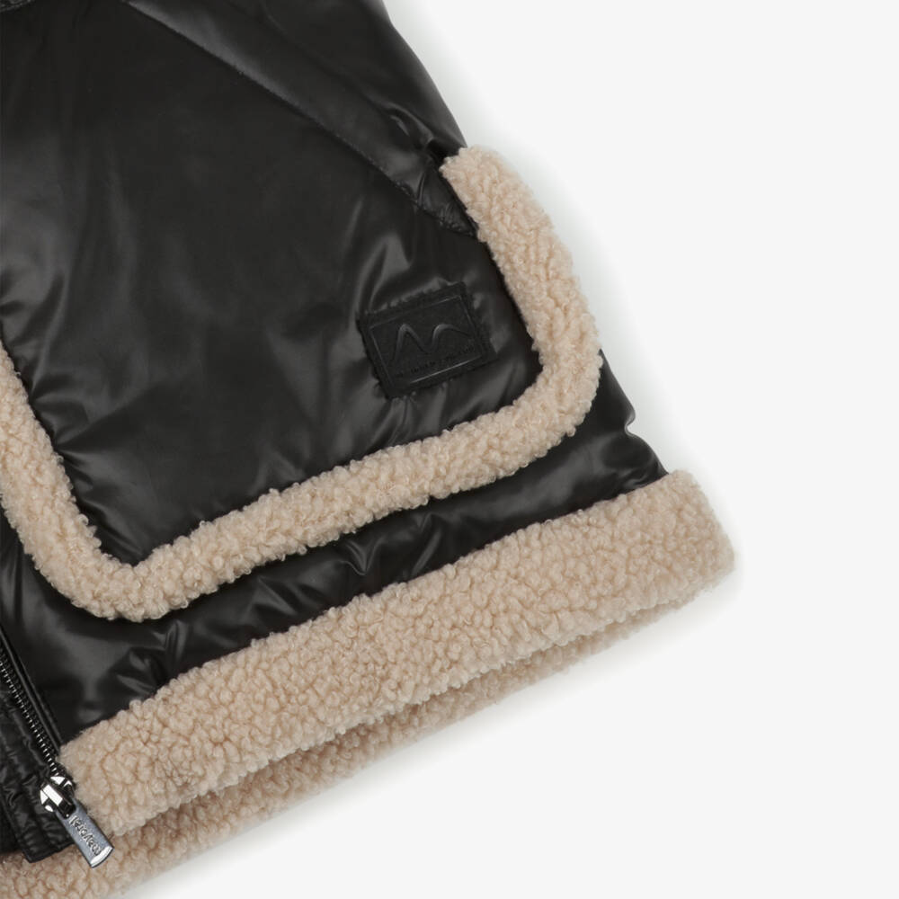 Mayoral-Girls Black Padded Gilet with Sherpa Fleece Trim | Childrensalon